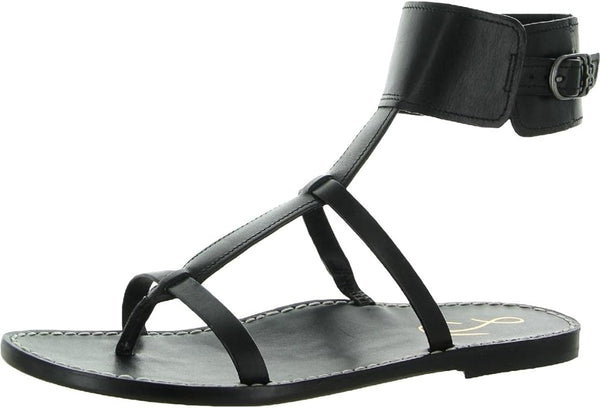 Sam Edelman Mollie Black Leather Ankle Strap Open Toe Strappy Flats Sandals