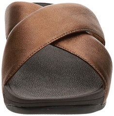 FitFlop Women's Lulu Cross Slide Sandals-Leather Bronze Leather Wedge Mule