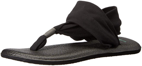 Sanuk Women's Yoga Sling 2 Black Yoga Mat Slingback Flats Sandals Flip-Flops