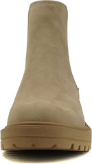 Soda Pilot Beige Pull On Round Toe Chunky Platform Block Heel Wide Ankle Boots