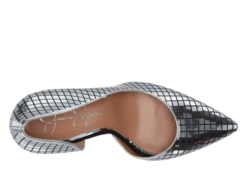 Jessica Simpson Women's Privona  Pointed Toe Metallic Pump Shoe BLACK/SILVER