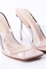 Liliana Vita Stiletto Open Toe Clear Mule Transparent Rhinestone Heel Sandals