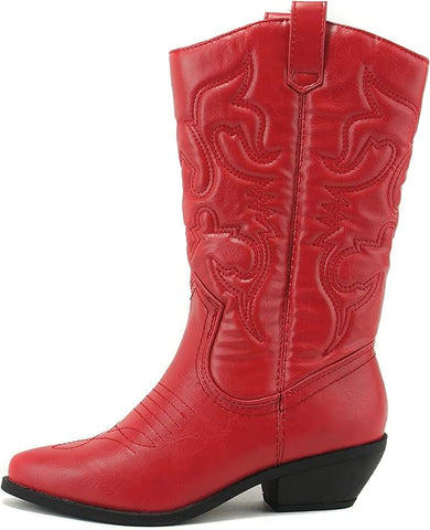 Soda Reno Red Western Cowboy Pointed Toe Knee High Pull On Tabs Western Boots
