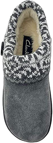 Clarks Amanda Fairisle Grey Indoor Outdoor Clog Rounded Closed Toe Winter Mules