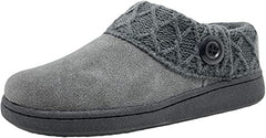 Clarks Scuff Grey Knit Fur Slip On Flat Warm Slipper Rounded Toe Slide Mules