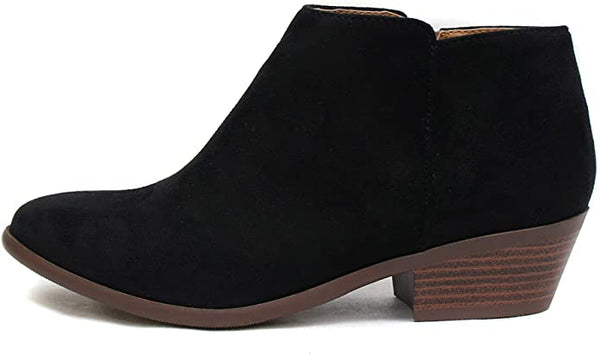 Soda Mug Black Suede Western Inside Zipper Rounded Toe Stacked Heel Ankle Boots