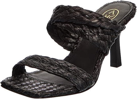 Ash Malibu Black Braid Slip On Open Squared Toe Mid Heeled Mule Slide Sandals