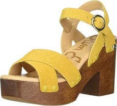 Sam Edelman Josefine Mustard Yellow Suede Block Heel Ankle Strap Heeled Sandals