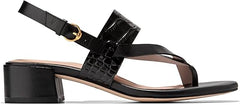 Cole Haan Anica Lux Black Leather Slingback Squared Open Toe Block Heeled Sandal