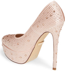 Lauren Lorraine Nude Satin Victoria Platform Formal Rhinestone Pump High Heel