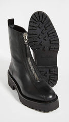 Sam Edelman Jacquie Black Chunky Lug Sole Rounded Toe Front Zipper Ankle Boots