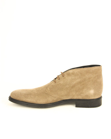 Tod's Men's Polacco Taupe Suede Lace Detailed Slip On Stacked Heel Ankle Boots