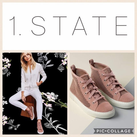 1.State Dulcia Blush Suede Perforated White Sole LaceUp High-Top Fashion Sneaker