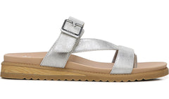 Dr. Scholl's Island Dream Silver Slip On Open Toe Straps Flat Slide Sandals