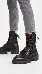 Ash Madness Black Lace Up Rounded Toe Chunky Rubber Sole Biker Zip Combat Boots