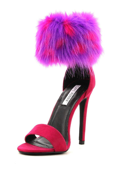 Cape Robbin Suzzy 188 Berry Faux Fur Ankle Cuff Suede Single Sole Stiletto Heels