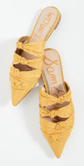 Sam Edelman Shanti Knotted Trim Pointed Toe Slide Mules Tuscan Yellow Suede
