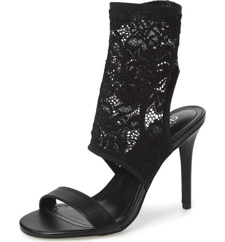 Charles David Remote Black Lace Pull On Open Toe Wrapped Heeled Fabric Pumps