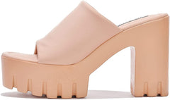 Cape Robbin Echoya Nude Slip On Block Heel Rounded Toe Fashion Heeled Sandals