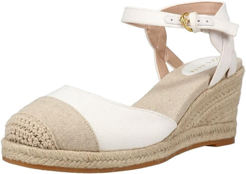 Cole Haan Cloudfeel White Linen/Natural Ankle Strap Wedge Heeled Cap Toe Sandals