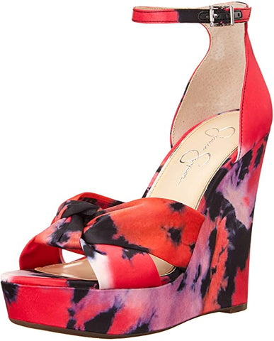 Jessica Simpson Tyssie Pink Purple Ankle Strap Print Wedge Heel Platform Sandals