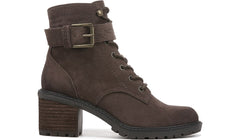Zodiac Gemma Espresso Lace Up Block Heel Rounded Toe Buckle Combat Ankle Boots