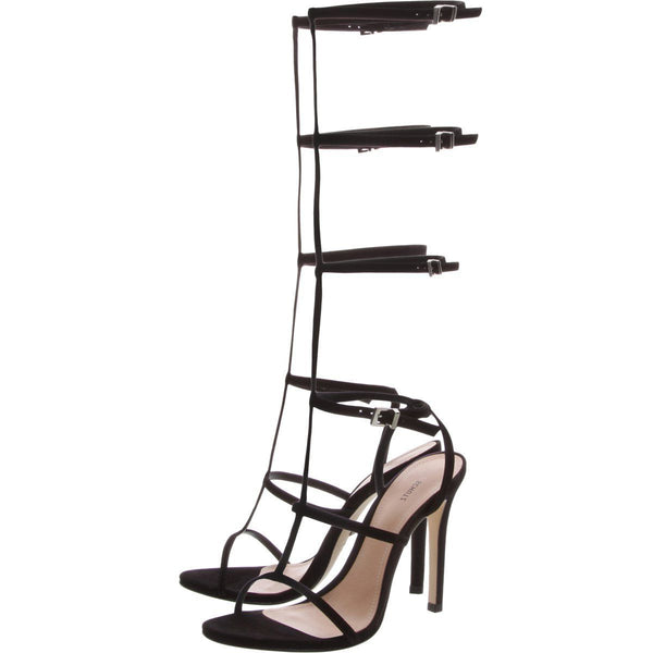 Schutz Alda Black Knee High Heel Thin Strap Stiletto Open Toe Gladiator Sandals