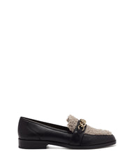 Vince Camuto Breenan Black/Taupe Slip On Squared Close Toe Chain Detailed Loafer
