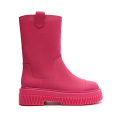 Schutz Jacy Hot Pink Pull On Mid Calf Lug Sole Moto Fashion Bootie Ankle Boots