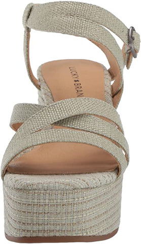 Lucky Brand Carlisha Raffia Desert Sage Sculpted Platform Wedge Open Toe Sandals