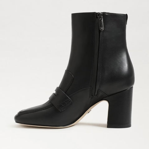Sam Edelman Fenna Black Leather Almond Toe Block Heeled Fashion Ankle Boots