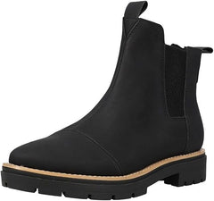 Toms Skylar Black Synthetic Nubuck Pull On Lugged Sole Rounded Toe Ankle Boots