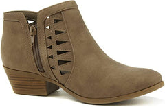 Soda Chance Taupe Dispu Perforated Cut Out Stacked Block Heel Ankle Booties