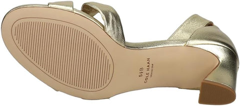 Cole Haan Adella Braid Gold Leather Ankle Strap Open Toe Block Heeled Sandals