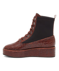 Kelsi Dagger Freeze Oxblood Platform Croc-Embossed Lace-up Leather Lace Up Boots