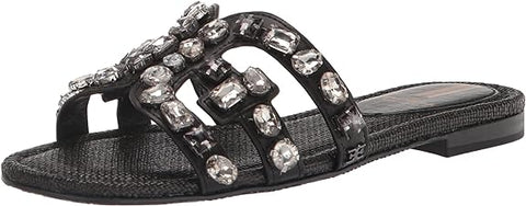 Sam Edelman Bay Black Jewel Woven Slide Mule Open-Toe Slip-On Leather Sandals