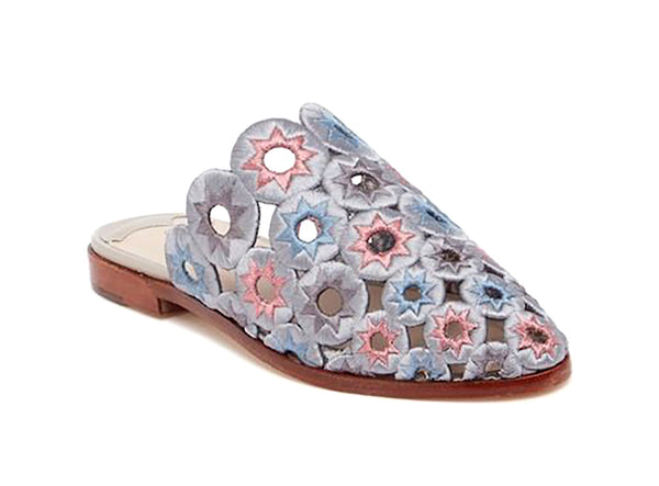 Ashley Cole Mia Silver Multi Embroidered Star Flat Mule Slip-On Sandal