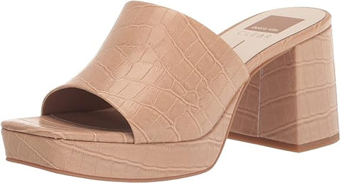 Dolce Vita Marsha Cafe Embossed Stella Slip On Squared Toe Block Heeled Sandals