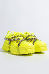 Cape Robbin CHUNK FEVER Neon Yellow Mesh Jewel Straps Lug Sole Fashion Sneaker
