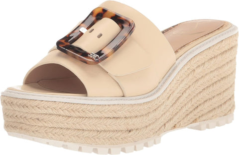 Sam Edelman Livi Summer Sand Squared Open Toe Slip On Buckle Detailed Sandals