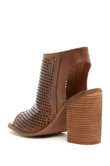 Kelsi Dagger Mason Tan Leather Perforated Block-Heel Sandal Open Toe Boot