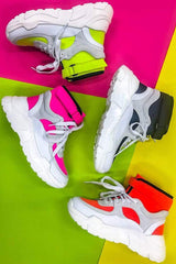 Cape Robbin Unity Bright White Neon Pink Platform Lace Up Velcro Top Fashion Sneakers