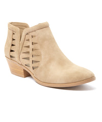 Soda Chance Taupe Vegan Leather Cut Out Perf Ankle Boot Open Side Fashion Bootie