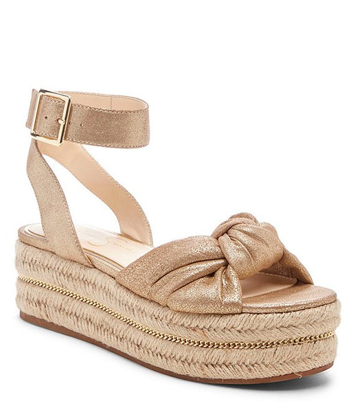 Jessica Simpson Aprille Summer Gold Leather Espadrille Flatform Sandal