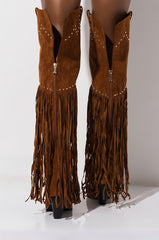 Cape Robbin Montana Camel Suede Fringe Thigh High Over Knee Cowgirl Boots