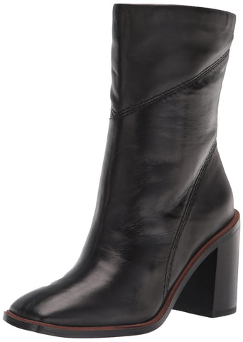 Franco Sarto Stevie Black Leather Fashion Zip Square Toe Mid Calf Elegant Boots