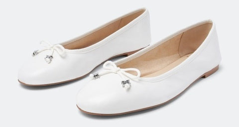 Sam Edelman Felicia Bright White Luxe Slip On Rounded Toe Flexible Ballet Flats
