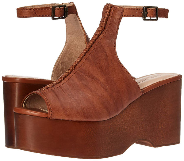Kelsi Dagger Brooklyn Nova Russet Platform Heeled Mule Open Toe Dress Sandals (11, Russet)