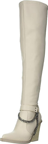 Jessica Simpson Langer Chalk Sleek Chain Side Zipper Knee High Block Heel Boots