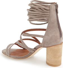 Jeffrey Campbell Womens Despina Taupe Suede Strappy Tassel Round Heel Sandal